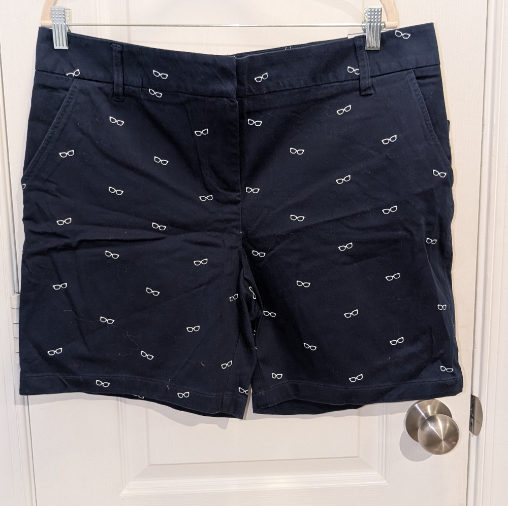 Izod Women's Bar Harbor Shorts Navy with White Glasses Pattern Size 14 New